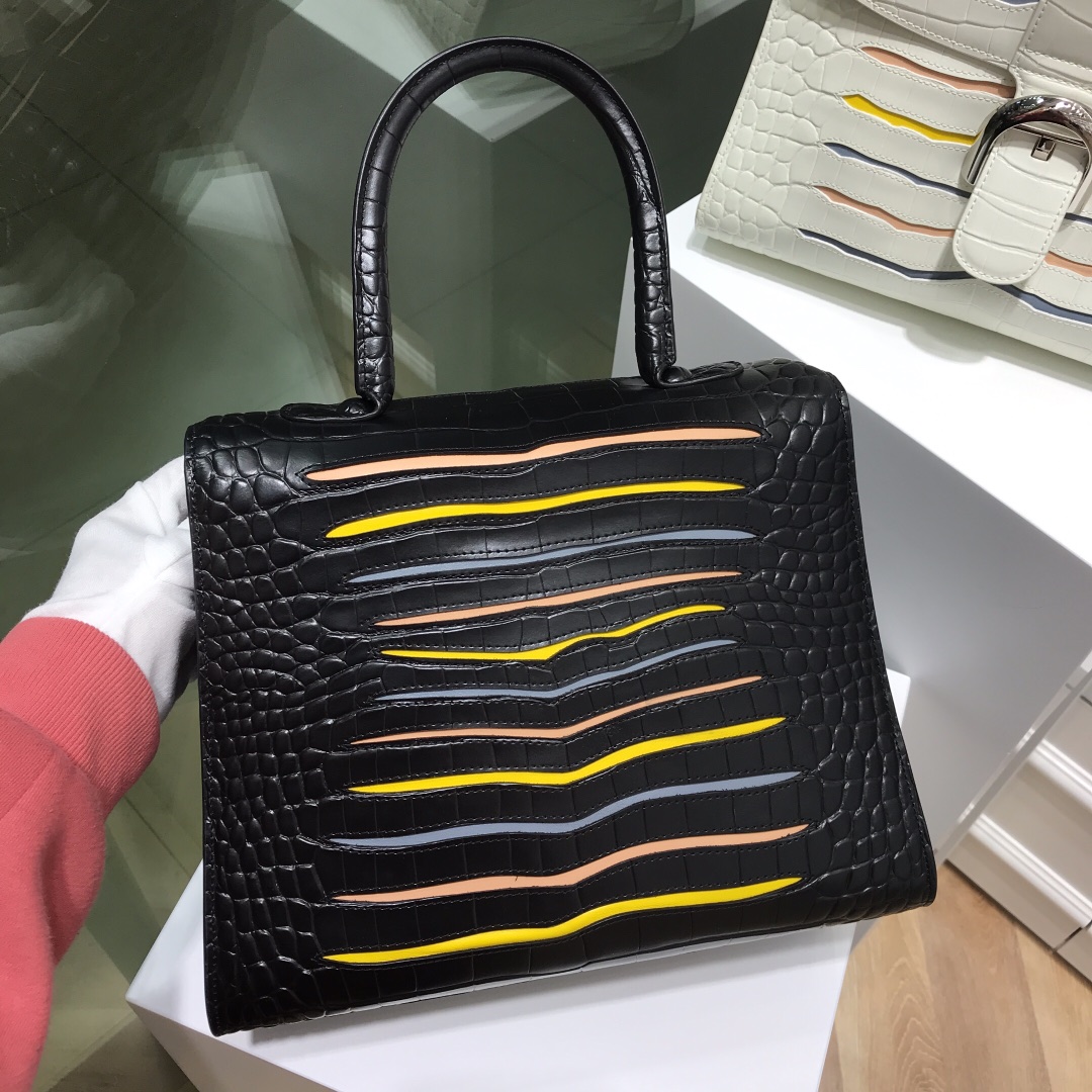 델보 브리앙 MM 크로커다일 토트백 블랙